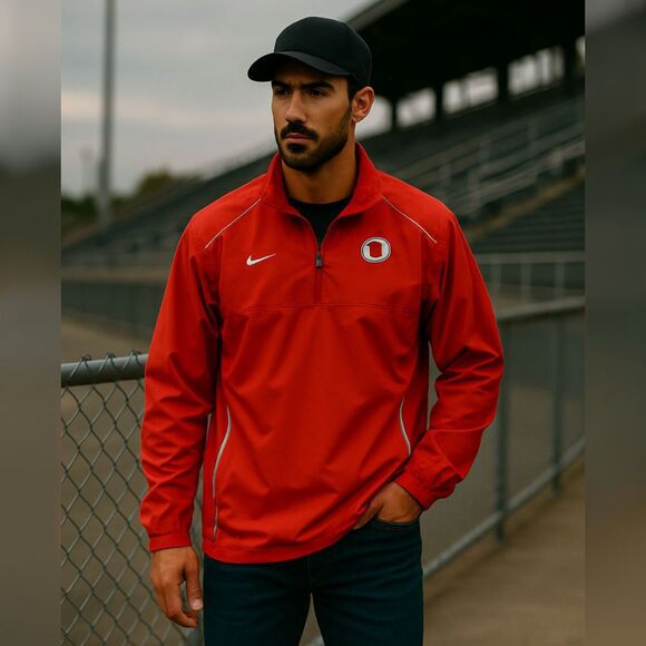 Nike Oregon Ducks XXL Storm Fit Red Windbreaker 1/4 Zip Pullover Jacket Athletic - Picture 1 of 11